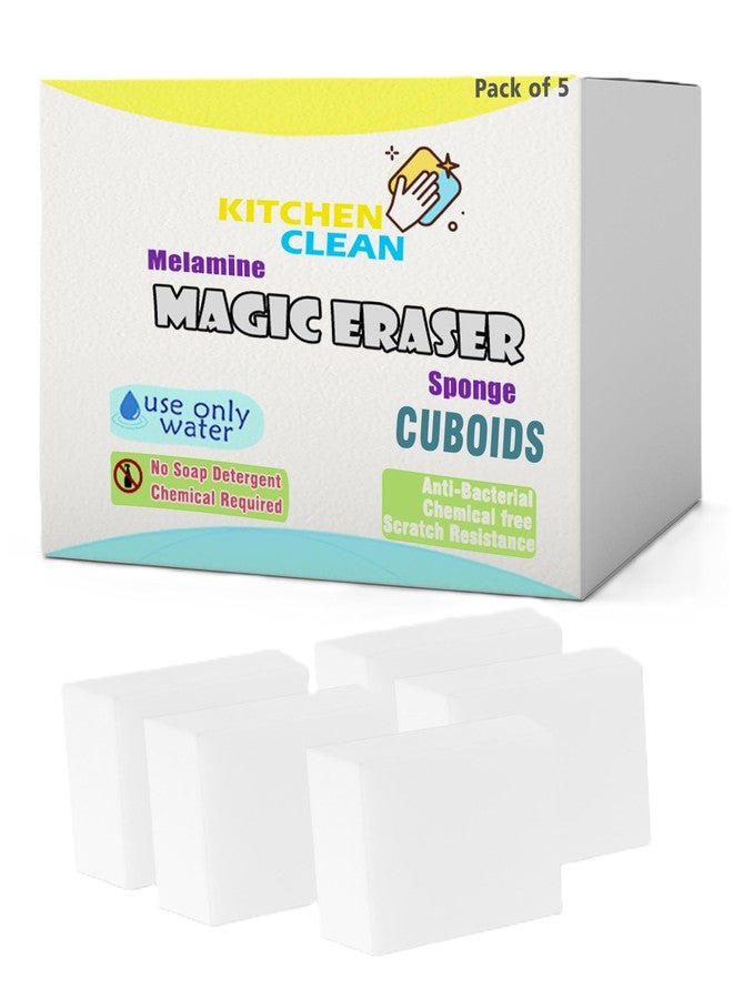 Kitchen Clean ™ Magic Eraser Cuboids | Chemical Free Multipurpose Nano-tech Magic Sponge | Switch Boards Taps Wall Stain Remover Glass Shoes Sneakers Cleaning Sponge Cut Cuboids (Pack of 5 Cuboids) - Image 1